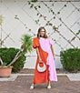 Color:Lobster Rose - Image 4 - CROSBY By Mollie Burch Lovett Asymmetrical Sleeve Colorblock Maxi Dress