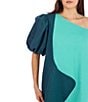 CROSBY by Mollie Burch Lovett Colorblock Asymmetrical Neckline Short Puff Sleeve Linen Maxi Dress, Color:Teal Colorblock - Image 4