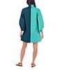 CROSBY by Mollie Burch Olive Colorblock High Ruffle Collar Long Sleeve Button Front Shirt Dress, Color:Teal Colorblock - Image 2