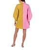 CROSBY by Mollie Burch Olive Colorblock High Ruffle Collar Long Sleeve Button Front Shirt Dress, Color:Citron Colorblock - Image 2