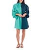 CROSBY by Mollie Burch Olive Colorblock High Ruffle Collar Long Sleeve Button Front Shirt Dress, Color:Teal Colorblock - Image 1
