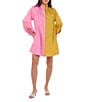 CROSBY by Mollie Burch Olive Colorblock High Ruffle Collar Long Sleeve Button Front Shirt Dress, Color:Citron Colorblock - Image 1