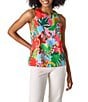 CROSBY by Mollie Burch Wynne Tropical Printed Crew Neck Racerback Tank, Color:Tropicana - Image 1