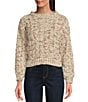 Color:Moonlight Combo - Image 1 - Chenille Funnel Neck Puff Sleeve Cable Sweater