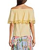 Color:Sunlight - Image 2 - Lace Trim Off-The-Shoulder Short Ruffled Sleeve Top