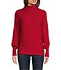 Color:Jester Red - Image 1 - Turtleneck Long Puff Sleeve Cable Knit Sweater