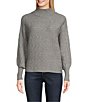 Color:Heather Grey - Image 1 - Turtleneck Long Puff Sleeve Cable Knit Sweater
