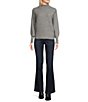 Color:Heather Grey - Image 3 - Turtleneck Long Puff Sleeve Cable Knit Sweater