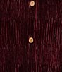 Color:Burgundy - Image 4 - Velvet Woven Print Point Collar Long Sleeve Ruched Button Front Top