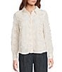 Current Air 3D Floral Lace Point Collar Long Sleeve Button Front Top, Color:Cream - Image 1