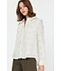 Current Air 3D Floral Lace Point Collar Long Sleeve Button Front Top, Color:Cream - Image 5