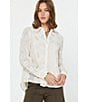 Current Air 3D Floral Lace Point Collar Long Sleeve Button Front Top, Color:Cream - Image 6