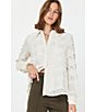Current Air 3D Floral Lace Point Collar Long Sleeve Button Front Top, Color:Cream - Image 7