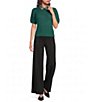Current Air Cable Knit Point Collar Short Sleeve Sweater Top - Image 3