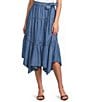 Current Air Chambray Tiered Asymmetric A-Line Midi Skirt - Image 1