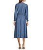 Current Air Chambray V-Neck Long Sleeve Button Tie Front Midi Dress - Image 2