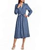 Current Air Chambray V-Neck Long Sleeve Button Tie Front Midi Dress - Image 1