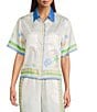 Current Air Coastal Border Print Coordinating Point Collar Short Sleeve Button Front Shirt, Color:Blue Multi - Image 1