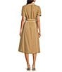 Current Air Contrast Trim Point Collar Tulip Sleeve Twist Front Midi Dress, Color:Camel - Image 2