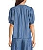 Current Air Coordinating Chambray V-Neck Short Sleeve Pullover Blouse, Color:Chambray - Image 2