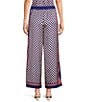 Current Air Coordinating Checker Border Print Wide Leg Drawstring Pants - Image 2