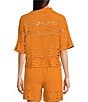 Current Air Coordinating Crochet Collared Elbow Sleeve Button Front Shirt, Color:Burnt Orange - Image 2