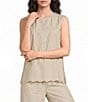 Current Air Coordinating Embroidered Cotton Poplin Crew Neck Sleeveless Scalloped Hem Top - Image 1
