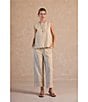 Current Air Coordinating Embroidered Cotton Poplin Crew Neck Sleeveless Scalloped Hem Top - Image 5