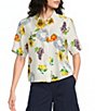 Current Air Coordinating Floral Fruit Print Point Collar Short Sleeve Button Front Shirt - Image 1