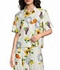 Current Air Coordinating Floral Fruit Print Point Collar Short Sleeve Button Front Shirt - Image 1