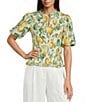 Current Air Coordinating Lemon Print Ruffle Neck Elbow Sleeve Smocked Top - Image 1