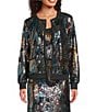 Current Air Coordinating Metallic Sequin Round Neck Button Front Cardigan, Color:Black Multi - Image 1