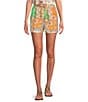 Current Air Coordinating Patchwork High Waisted Linen Blend Pull-On Shorts, Color:Multi - Image 1