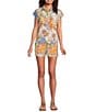 Current Air Coordinating Patchwork High Waisted Linen Blend Pull-On Shorts, Color:Multi - Image 3