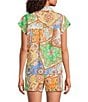 Current Air Coordinating Patchwork Point Collar Cap Sleeve Button Front Shirt, Color:Multi - Image 2