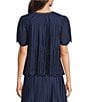 Current Air Coordinating Pleated Eyelet Round Keyhole Neck Short Sleeve Top, Color:Navy - Image 2