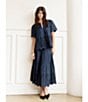 Current Air Coordinating Pleated Eyelet Round Keyhole Neck Short Sleeve Top, Color:Navy - Image 6