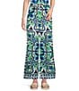 Current Air Coordinating Printed Flat Front Smocked Waist Wide Leg Pull-On Pants, Color:Blue Multi - Image 1