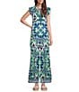 Current Air Coordinating Printed Flat Front Smocked Waist Wide Leg Pull-On Pants, Color:Blue Multi - Image 3