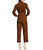 Current Air Corduroy Point Collar Long Sleeve Tie Waist Button Front Jumpsuit, Color:Brown - Image 2