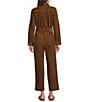 Current Air Corduroy Point Collar Long Sleeve Tie Waist Button Front Jumpsuit, Color:Brown - Image 5