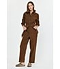 Current Air Corduroy Point Collar Long Sleeve Tie Waist Button Front Jumpsuit, Color:Brown - Image 7