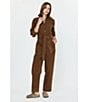 Current Air Corduroy Point Collar Long Sleeve Tie Waist Button Front Jumpsuit, Color:Brown - Image 9