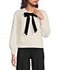 Current Air Crew Knit Neck Long Sleeve Front Ribbon Bow Button Front Sweater Cardigan - Image 1