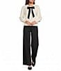 Current Air Crew Knit Neck Long Sleeve Front Ribbon Bow Button Front Sweater Cardigan - Image 3