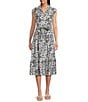 Current Air Daisy Floral Point Collar Cap Sleeve Button Front Midi Dress, Color:Navy Multi - Image 1