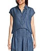 Current Air Coordinating Denim Point Collar Cap Sleeves Relaxed Fit Button Front Shirt, Color:Chambray - Image 1