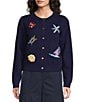 Current Air Embroidered Nautical Icons Round Neck Long Sleeve Button Front Cardigan - Image 2