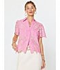 Current Air Eyelet Scallop Hem Point Collar Short Sleeve Button Front Shirt - Image 5