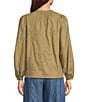 Current Air Eyelet Split Neck Long Sleeve Blouse, Color:Olive - Image 2